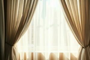 Closeup view of window and curtains in an inviting, empty room AI Generated photo