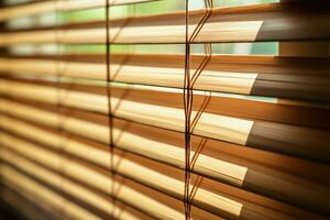 Close up Bamboo, venetian, and chick blinds create soft focused elegance AI Generated photo