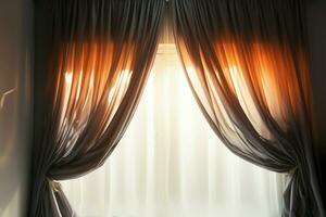 Curtain aglow with the gentle touch of sunlight, illuminating elegantly AI Generated photo