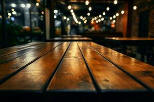 Close up on cafe tables wood texture, bokeh backdrop adds charm AI Generated photo