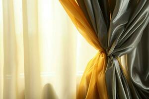 Curtains texture comes alive in the closeup bathed in sunlight AI Generated photo