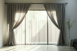 Curtain softly kissed by sunlight, infusing the space with radiance AI Generated photo