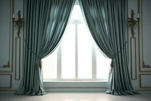 Charming decoration curtains frame the window in an empty room AI Generated photo