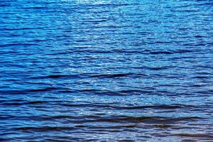 Water ripple texture background. Wavy water surface during sunset, golden light reflecting in the water. photo