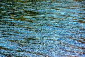 Fondo de textura de ondulación de agua. superficie de agua ondulada durante la puesta de sol, luz dorada reflejada en el agua. foto