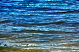 Water ripple texture background. Wavy water surface during sunset, golden light reflecting in the water. photo