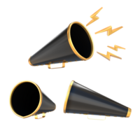 3D Rendering Black And Golden Film Megaphone Different Angle View png