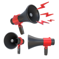3D Rendering Black And Red Portable Megaphone Different Angle View png