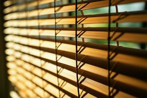 Bamboo, venetian, and chick blinds in soft focused close up, exuding charm AI Generated photo