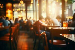 Blurred restaurant background with bokeh, highlighting a contented customers experience AI Generated photo