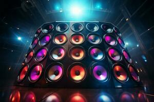 Background with vibrant disco speakers, setting the party atmosphere AI Generated photo