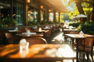 An outdoor restaurant scene captured in a mesmerizing abstract blur AI Generated photo