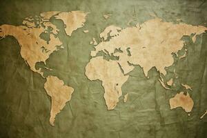 Aged cardboard backdrop with a world map, perfect for wanderlust AI Generated photo