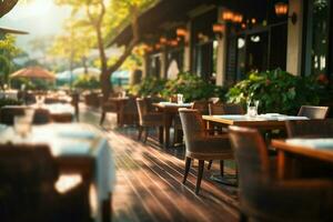 artístico abstracción de un al aire libre restaurante, Perfecto para antecedentes utilizar ai generado foto