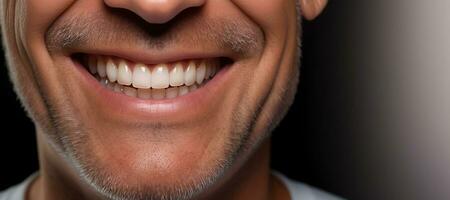 generativo ai, mayor hombre boca o dientes sonriente, higiene o dental limpieza cosmético Servicio foto