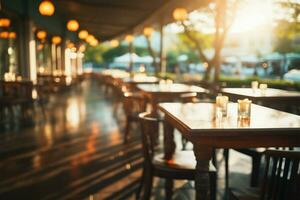 resumen difuminar transforma un al aire libre restaurante dentro un atmosférico fondo ai generado foto