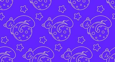 Beaded pattern in doodle style. Vector background with cat character in space. Cute space cats. Wrapping paper, print, wallpaper.