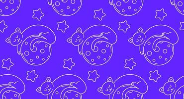 Beaded pattern in doodle style. Vector background with cat character in space. Cute space cats. Wrapping paper, print, wallpaper.