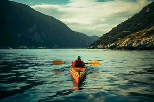 un dinámica día se despliega mientras kayak debajo el brillante Dom ai generado foto