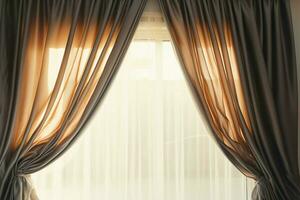 A curtain dances with the sunlight, casting a tranquil atmosphere AI Generated photo