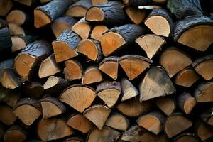 A stack of firewood forms a textured and warming background AI Generated photo