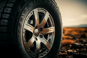 A robust off road tire perfectly matched with a reliable alloy wheel AI Generated photo