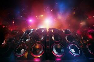 Vivid disco speakers form a dynamic and energetic background scene AI Generated photo