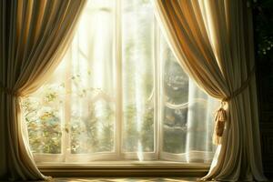 Window, curtain, and sunlight form an enchanting, luminous tableau AI Generated photo