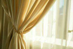 The interplay of window and curtain flooded with gentle sunlight AI Generated photo