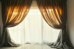 luz de sol filtración mediante un cortina, creando un suave, luminoso ambiente ai generado foto