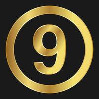 Gold icon with number nine Concept of internet icon vector