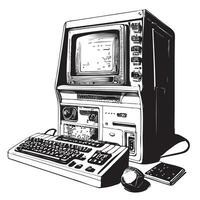 Retro computer sketch hand drawn in doodle style Vector illustration