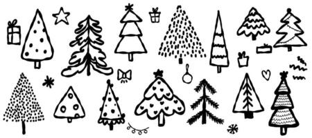 Christmas tree doodle. Set of Christmas linear decor. vector