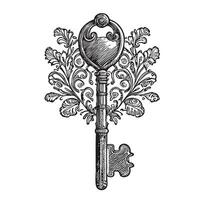 Retro key sketch hand drawn in doodle style Vector illustration