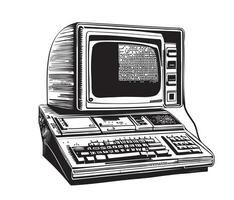 Retro vintage computer sketch hand drawn in doodle style Vector illustration