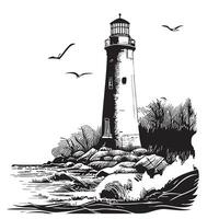 Lighthouse sketch hand drawn in doodle style Vector illustration