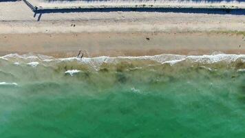 Aerial view on coast of sea at sunset in Helens Bay Northern Ireland , UK video