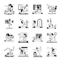 Pack of Yoga Glyph Illustrations vector