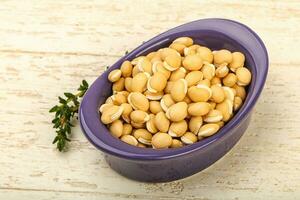 White beans over wooden background photo