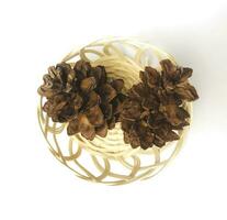 pinecones on a rattan basket photo