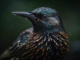 Starling bird portrait AI Generated photo