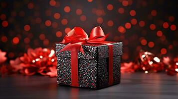 ai generative  Beautifully wrapped christmas gift, present in multiple colors with beautiful backgrounds to elevate them photo