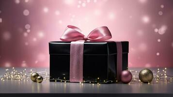 ai generative  Beautifully wrapped christmas gift, present in multiple colors with beautiful backgrounds to elevate them photo