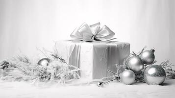 ai generative  Beautifully wrapped christmas gift, present in multiple colors with beautiful backgrounds to elevate them photo