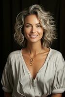 Good looking adult gray hair woman, created with generative AI photo