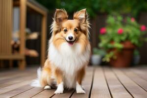 Photo of a curious Shetland Sheepdog looking inquisitive on a spotless white background. Generative AI