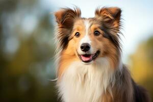 Photo of a curious Shetland Sheepdog looking inquisitive on a spotless white background. Generative AI