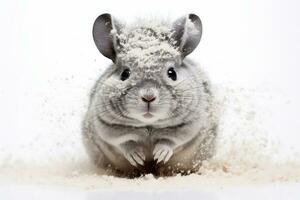 Photo of a chinchilla dust bathing in style. Generative AI