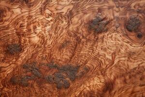 Amboyna burl wood with its intricate swirling grain patterns wood texture, AI Generated photo