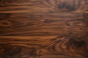 Black walnut wood known for its dark brown color and rich intricate patterns wood texture, AI Generated photo